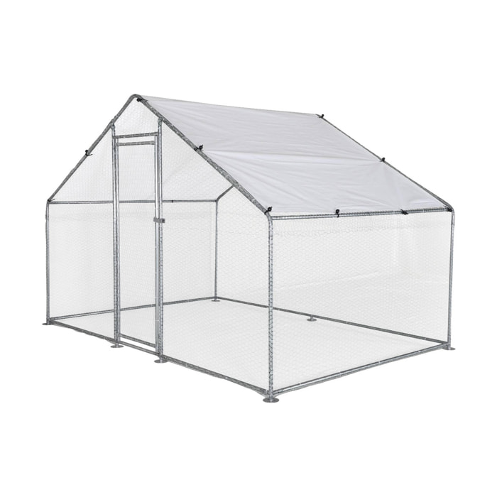 Enclos pour poulailler 6m² - Babette - Volière en acier galvanisé. bâche de toit imperméable et anti UV. porte avec loquet. enclos pour animaux 3x2m