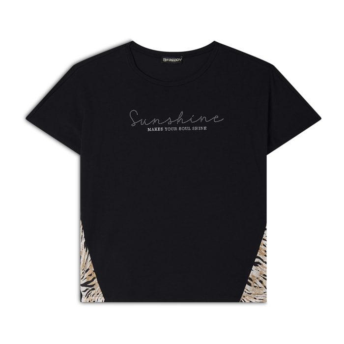 T-shirt maniche a kimono con stampa fantasia sui fianchi