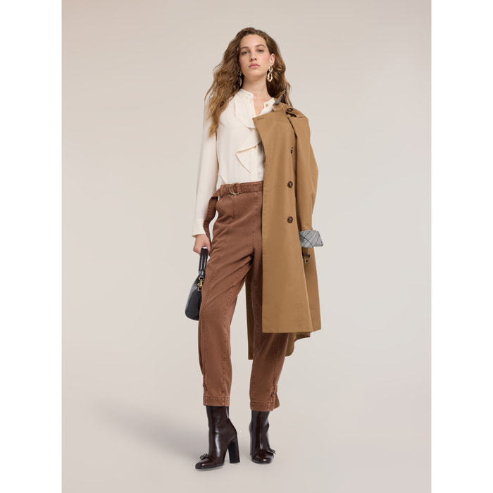 Motivi - Pantaloni carrot in drill washed - Marrone
