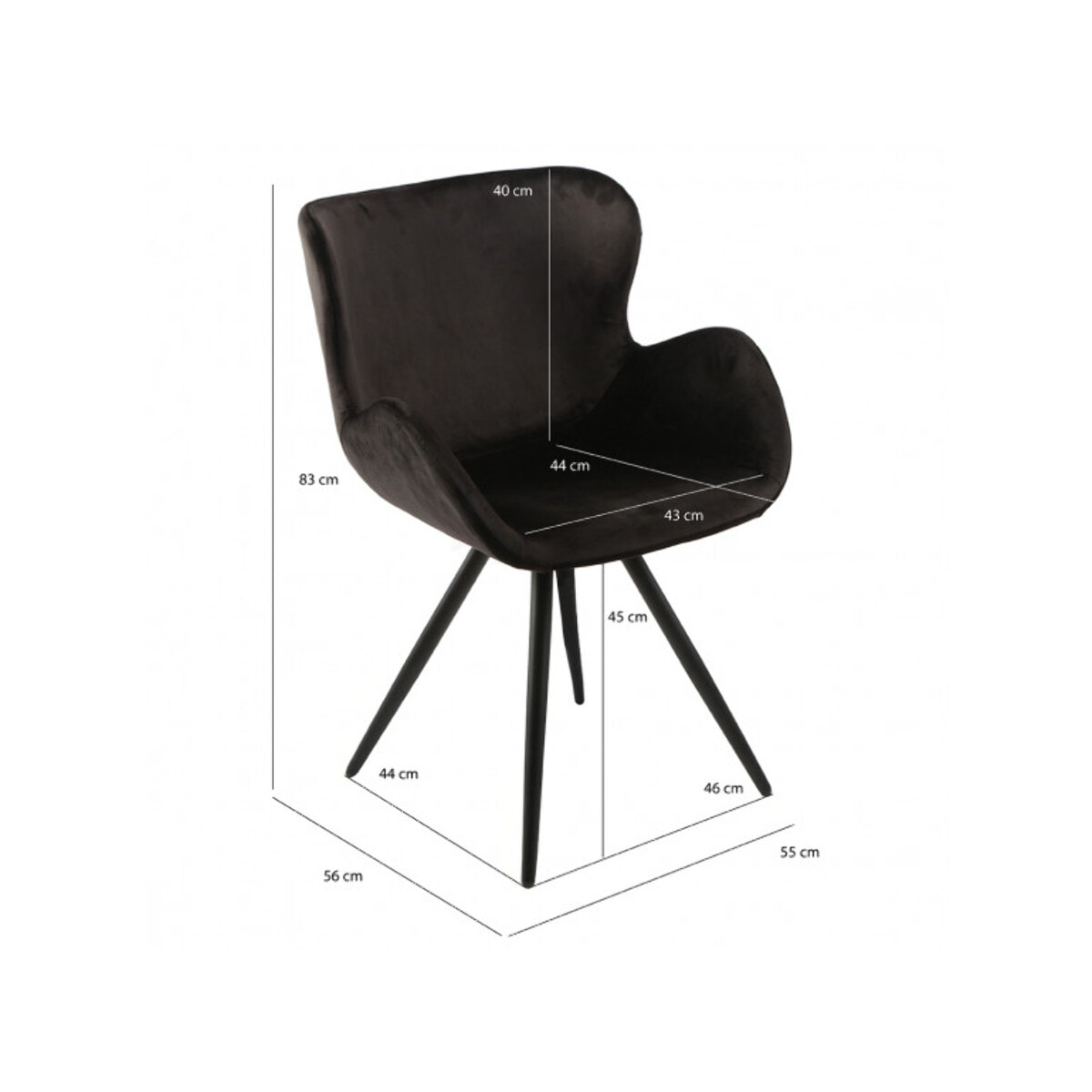Chaise en velours avec piètement en métal noir - LILOU