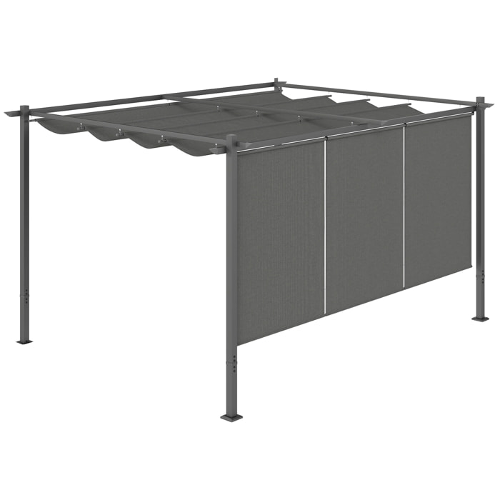 Pérgola con Techo Retráctil Pérgola de 4x3 m Cenador de Pared o Independiente con Laterales Enrollables Protección UV30+ Pabellón para Jardín Patio Terraza Exterior Gris