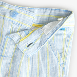 Bermudas de lino niño, estampado de rayas, azul claro
