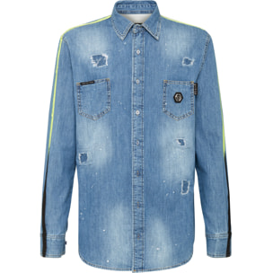 PHILIPP PLEIN Denim Shirt Ls Stripes