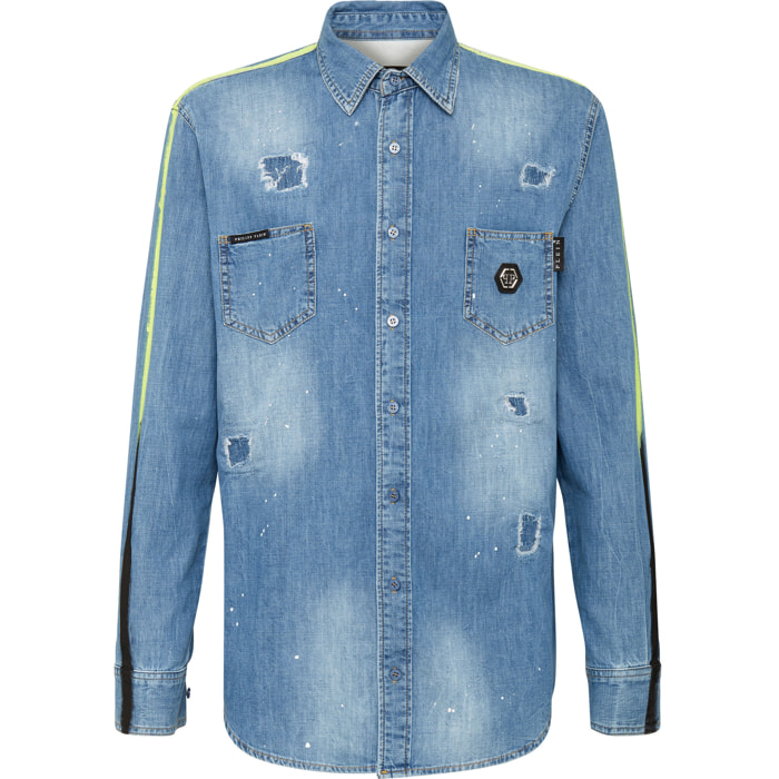 PHILIPP PLEIN Denim Shirt Ls Stripes
