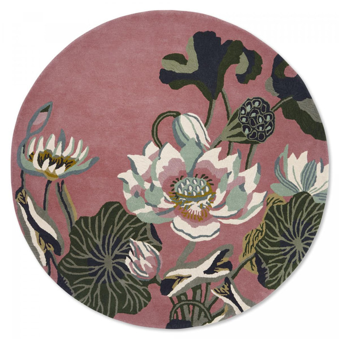 Tapis rond fait à la main en laine motif floral VAFI