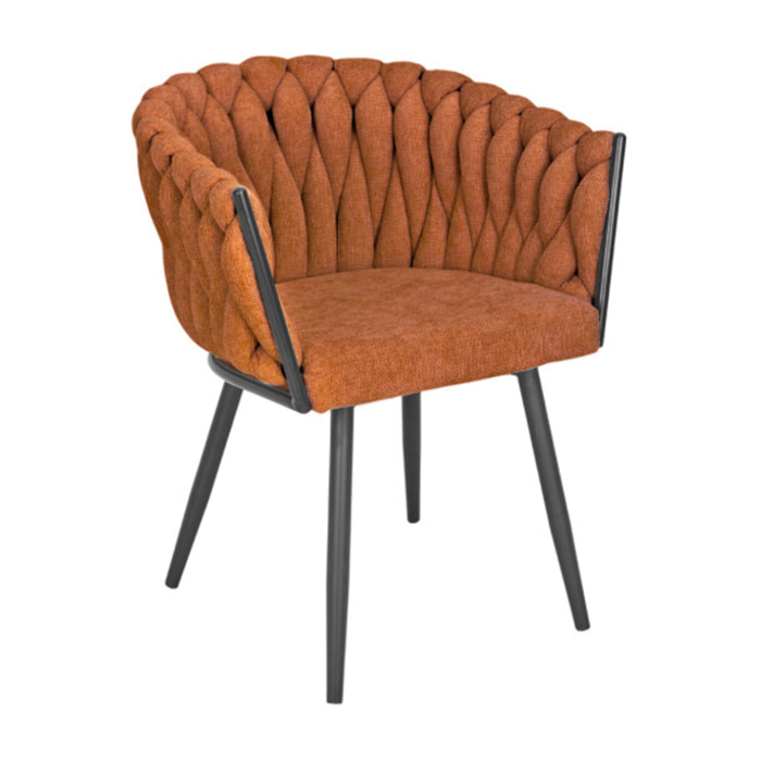 Chaise en tissu maille tressé matelassé avec accoudoirs - MELODIE 2