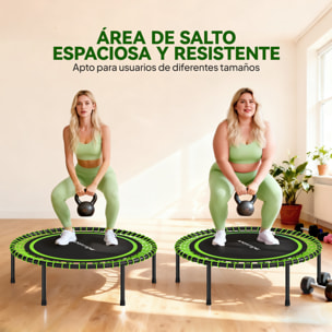 Trampolín de Fitness Adultos Ø114 cm, Cama Elástica con Marco de Acero Reforzado, para Entrenamiento Piernas, Cuerpo en Hogar, Oficina, Gimnasio, Verde y Negro
