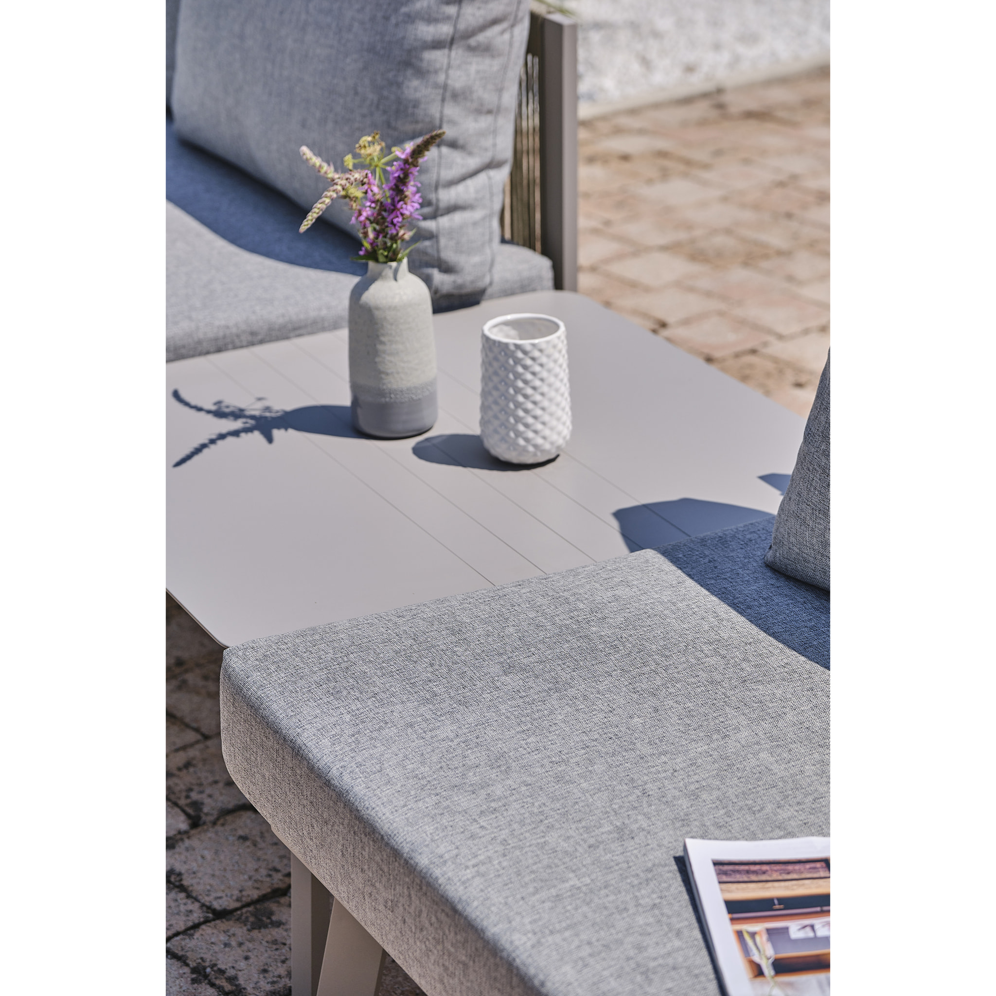 MANOSQUE - Salon de jardin d'angle 7 places en aluminium et corde gris