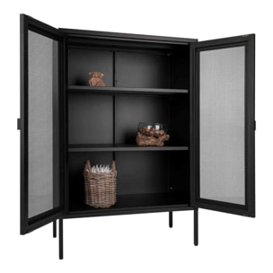 Armadio Melbourne in acciaio nero con 2 ante a rete, 80×40×120 cm