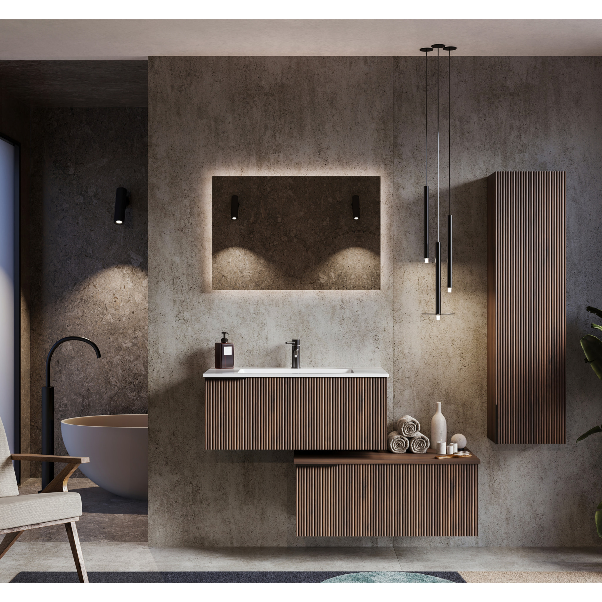 MOBILE DA BAGNO CANNES 90 NOCE NORDICO SCURO - 6 PEZZI
