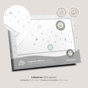 Juego de Sábanas de Cuna Franela Estrellas Luna