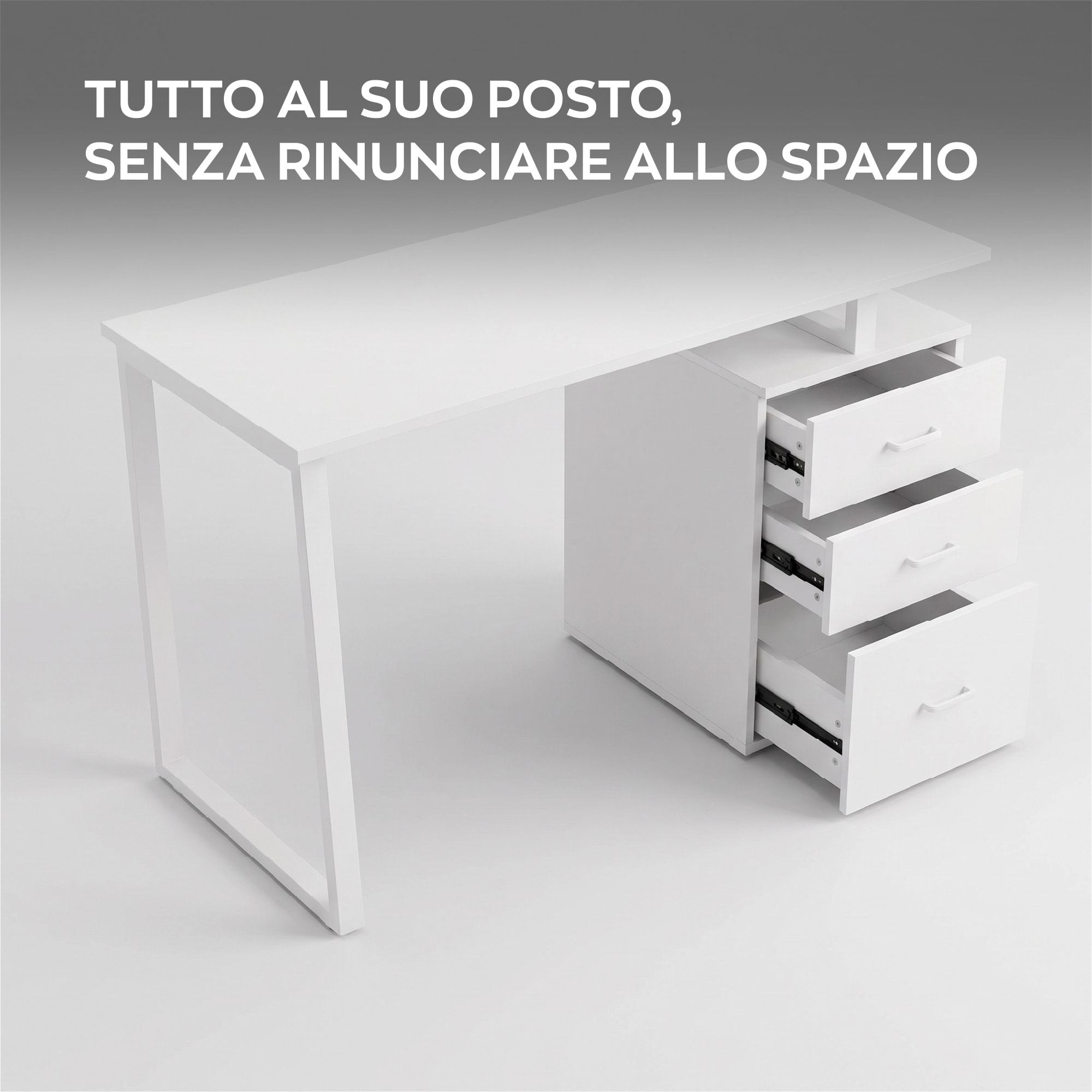 Asym - Scrivania da Ufficio Con Cassetteria 120x75x50 Tavolo Da Studio in Ferro Bianco