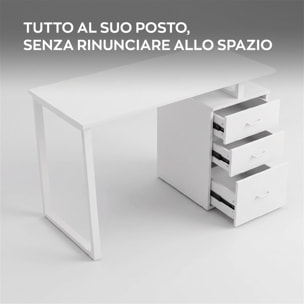Asym - Scrivania da Ufficio Con Cassetteria 120x75x50 Tavolo Da Studio in Ferro Bianco