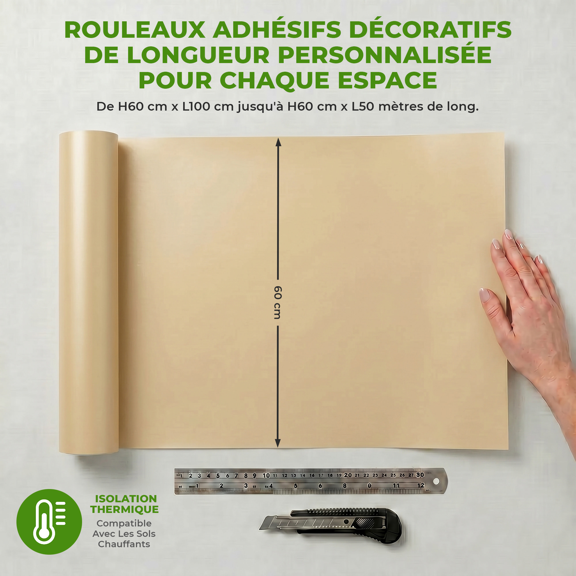 Rouleau adhésif décoratif Vinyle au Mètre - Sable - Sticker Lavable Imperméable Mur Cuisine Meubles
