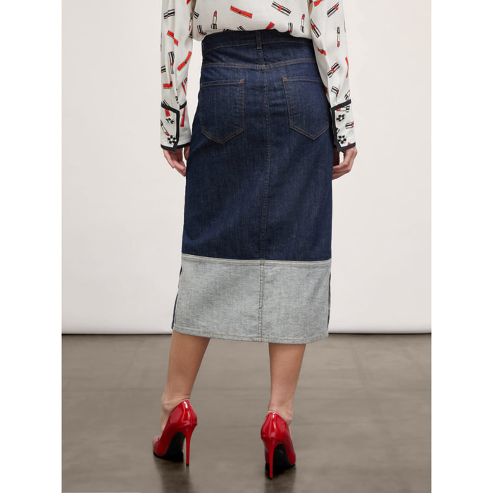 Motivi - Falda midi en denim con doblez - Azul