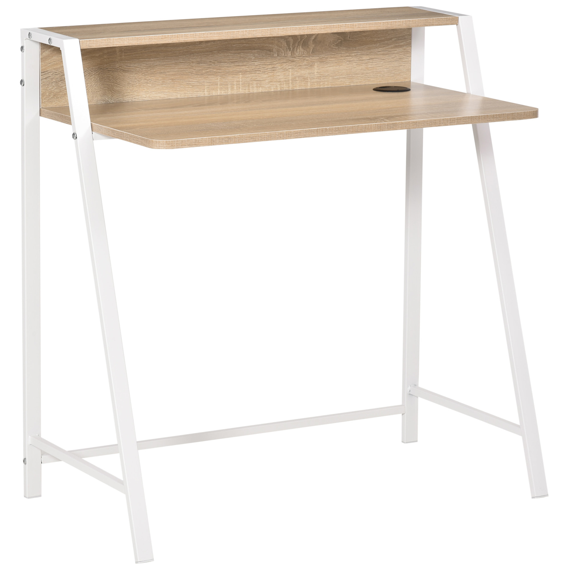 HOMCOM Escritorio Mesa de Ordenador 84x45x85 cm con Encimera de Madera y Patas de Metal Estilo Moderno para Oficina Estudio Dormitorio Carga 20 kg Roble