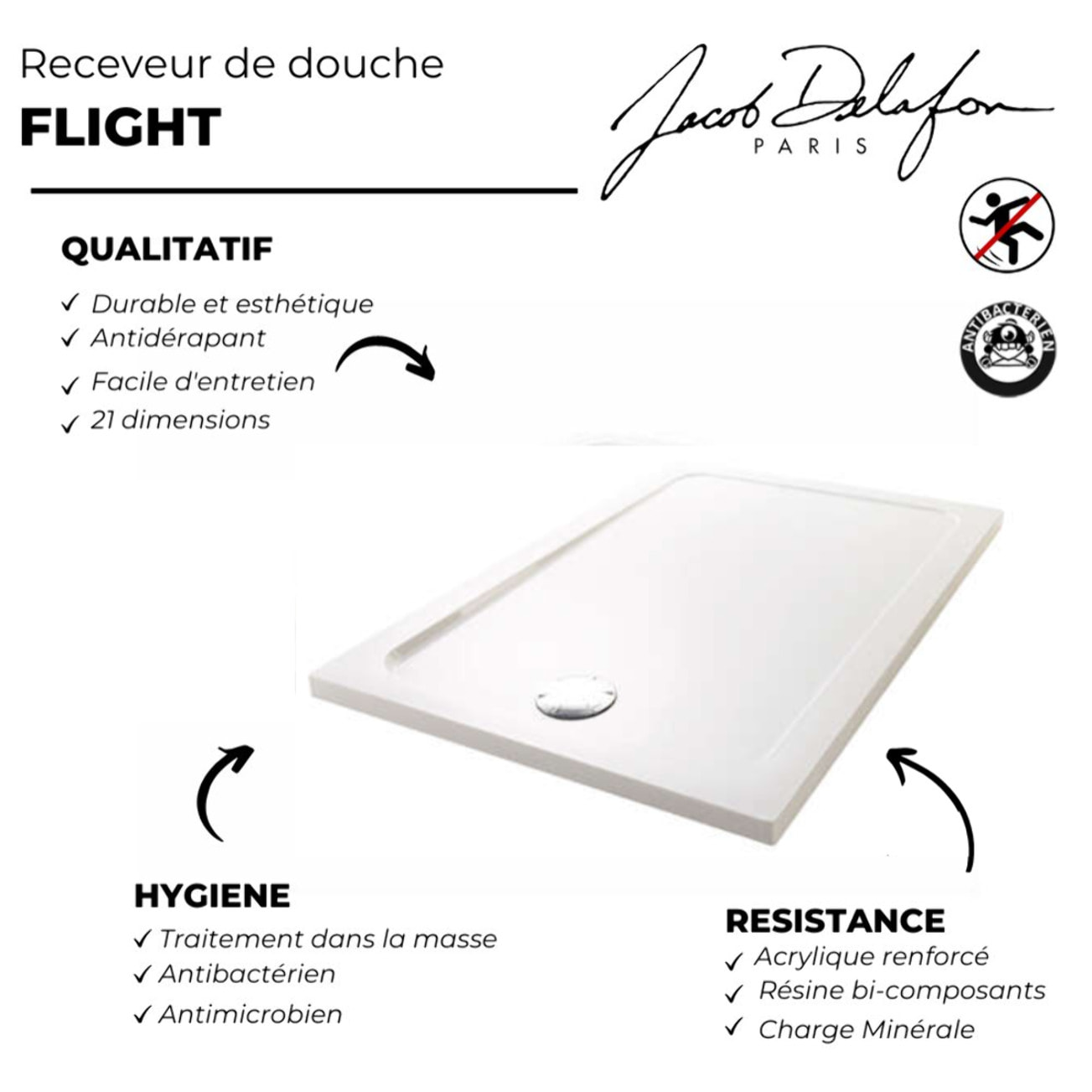 Receveur de douche Flight rectangle extra plat antidérapant 160 x 70 cm