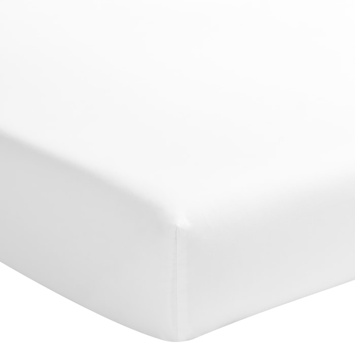 Drap housse double uni en satin de coton, Made in France, TRIUMPH LINE , Blanc