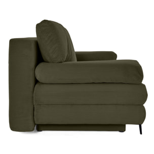 Elton - canapé 3 places convertible avec coffre en velours côtelé - Vert Kaki