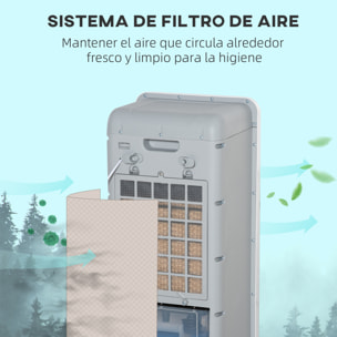 Climatizador Evaporativo 4 en 1 Humidificador Climatizador con Ruedas Depósito de 12L Control Remoto 3 Modos 3 Velocidades Temporizador 12h y Pantalla LED Táctil 38x35x81 cm Blanco