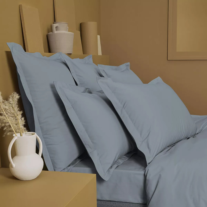 Drap housse b35 percale de coton uni bleu gris Giulia givre