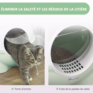 Maison de toilette pour chat design boule - porte battante, couvercle amovible, pelle - PP vert blanc