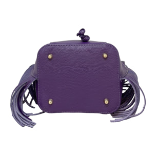 Borsa a Mano Secchiello da Donna in Pelle Dollaro con Frange