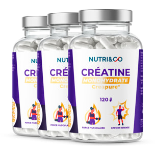 Créatine Monohydrate Creapure® 100% Pure - 120 gélules - Lot de 3