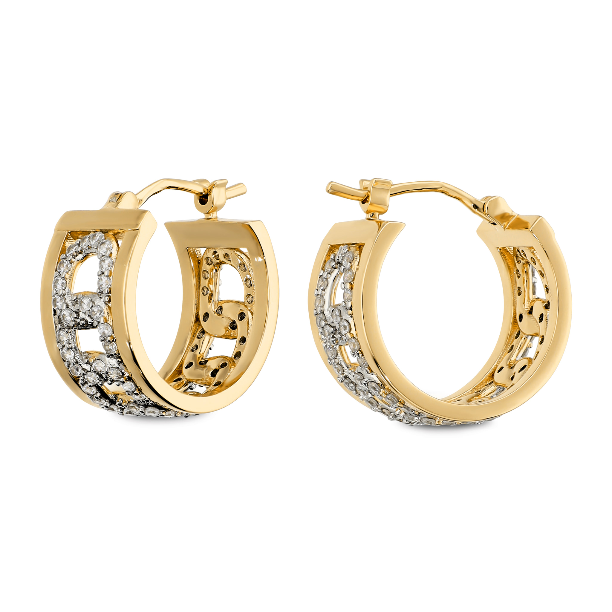 Orecchini a Cerchio Maglia Grumetta con Pavé di Cubic Zirconia placcati Oro Giallo 18Kt