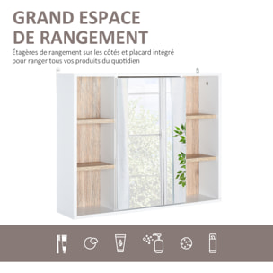 Miroir de salle de bain avec placard et étagères MDF panneaux particules blanc chêne clair