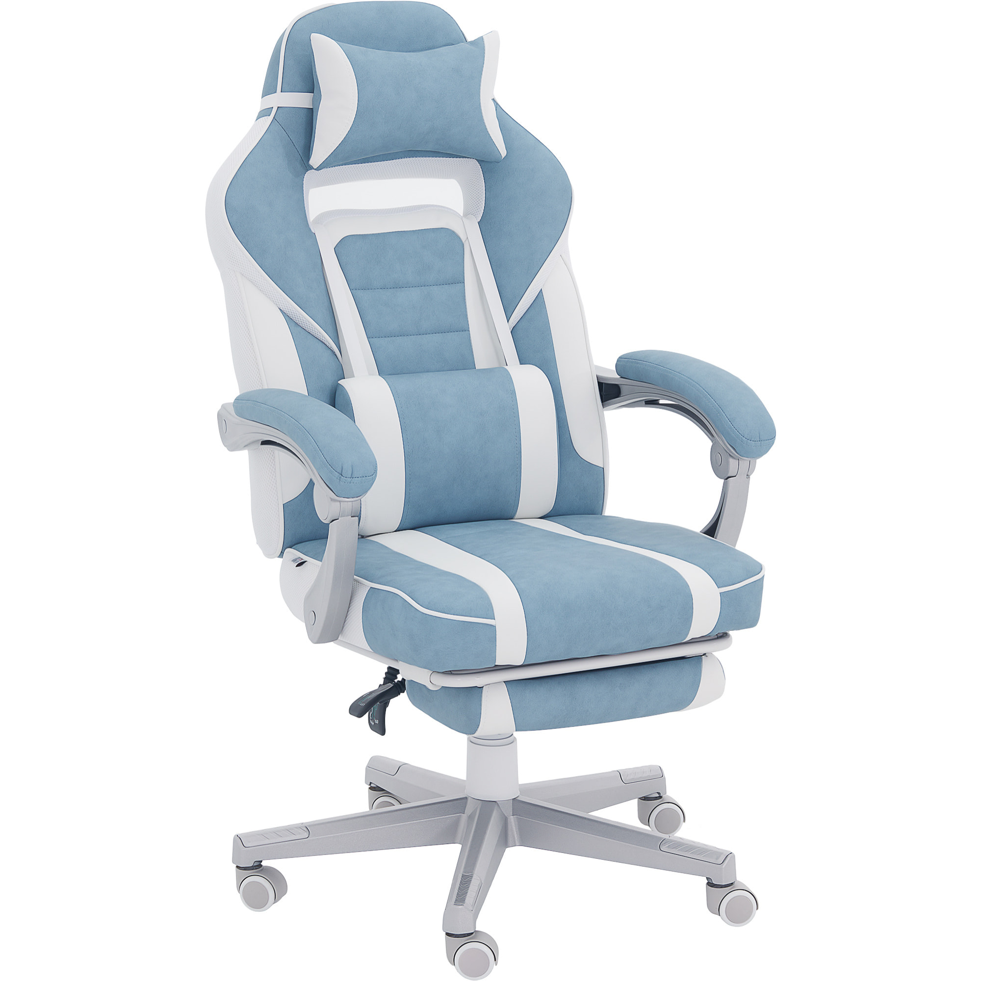 Silla Gaming Silla Gamer Reclinable con Altura Ajustable Reposapiés Retráctil Soporte Lumbar y Reposacabezas Desmontable Silla para Oficina Estudio Azul