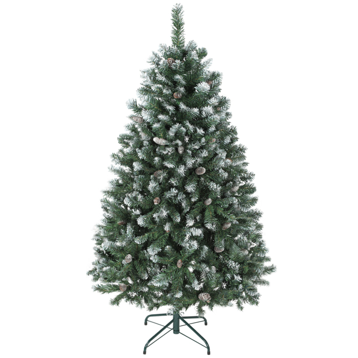 Árbol de Navidad Artificial 150 cm, Árbol de Navidad con 581 Ramas Densas con Nieve, 44 Piñas y Soporte Metálico Plegable, Fácil Montaje, para Salón, Interior, Verde