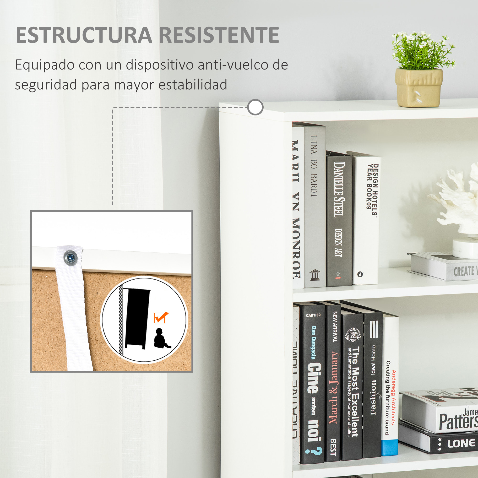 HOMCOM Estantería Librería con 4 Compartimentos Abiertos y 1 Armario con 2 Estantes Almacenaje Libros Plantas para Salón Estudio 59x29x180 cm Blanco