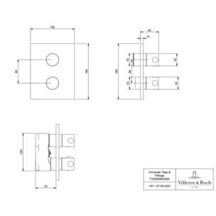 Mitigeur thermostatique encastré 2 voies Universal rectangle Brushed Nickel Matt