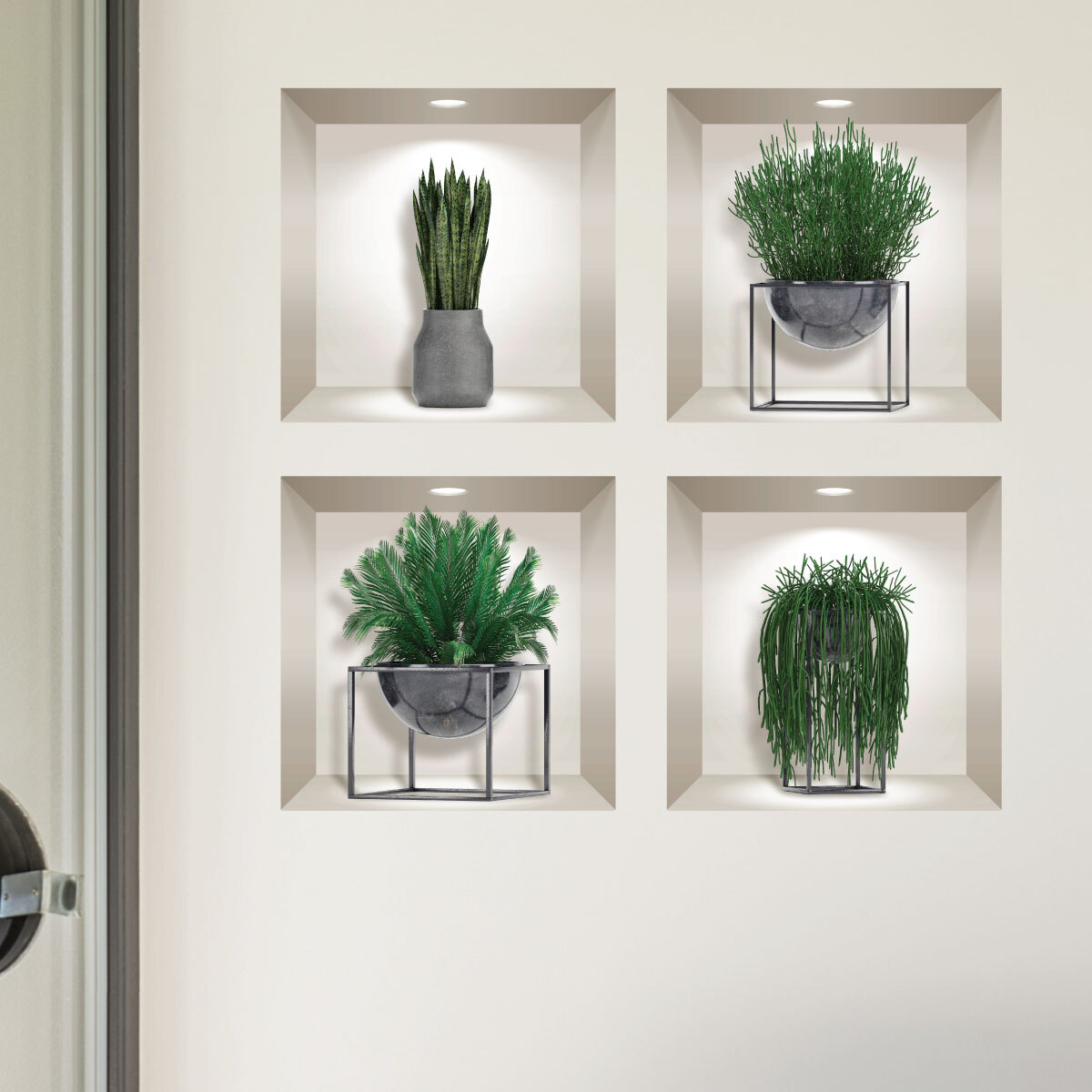 Stickers muraux 3D | Sticker Mural Autocollant effet 3D plantes grasses - Stickers adhésifs 3D Chambre Salon Trompe l'oeil