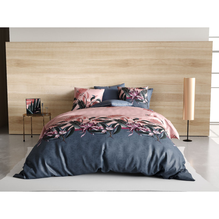 Parure housse de couette coton rose