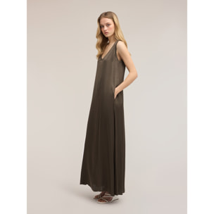 Motivi - Vestido oversize en raso de viscosa - Verde militare