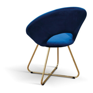 Set di 4 poltroncine ZANTE in tessuto effetto velluto blu e base in metallo color oro