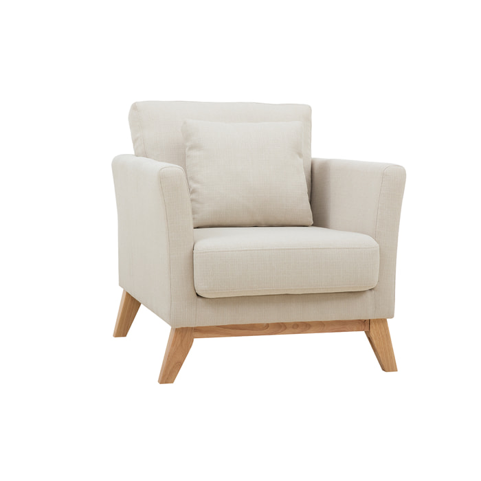 Fauteuil scandinave déhoussable en tissu beige et bois clair OSLO