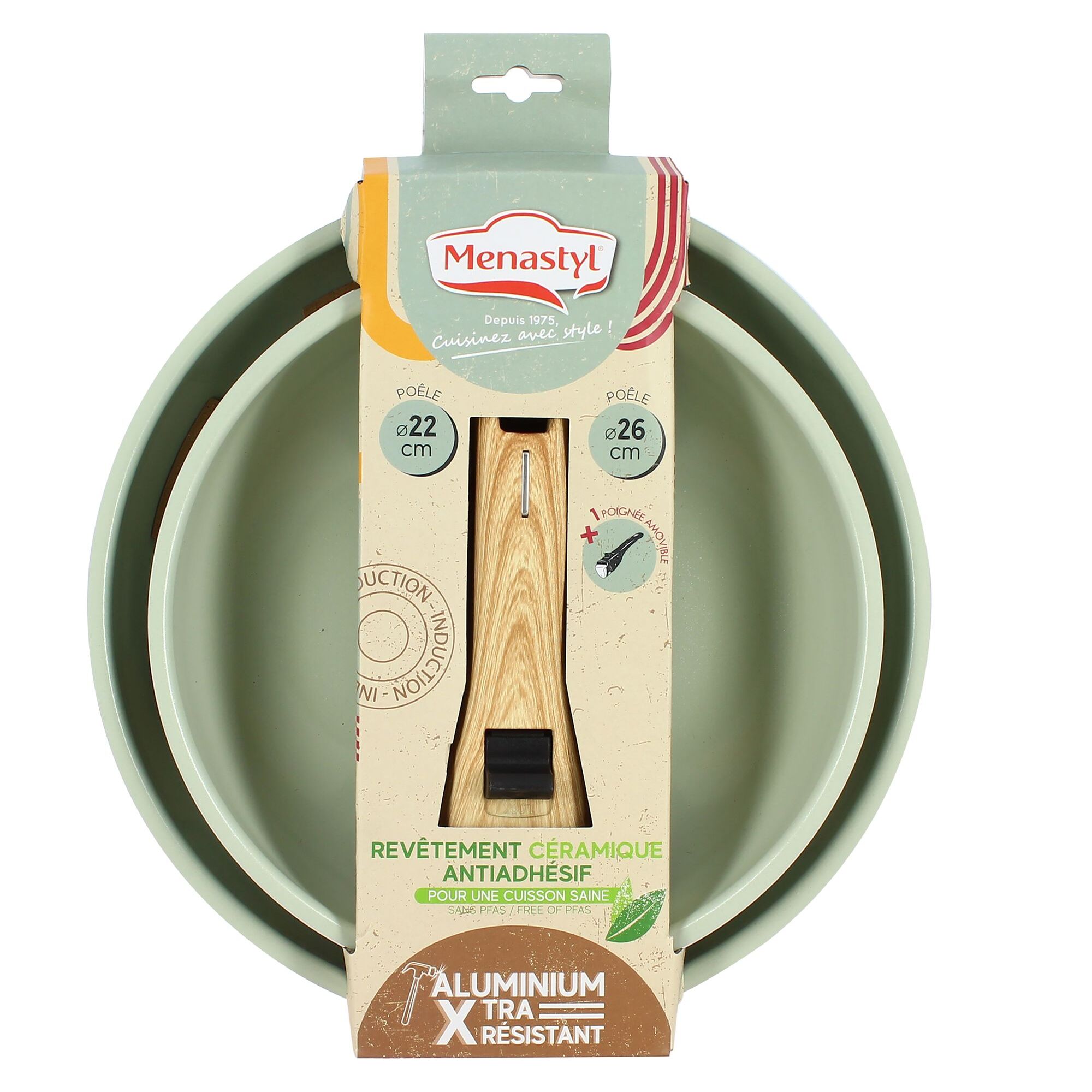 Lot de 2 poêles céladon revêtement céramique - Tous feux COLORAMA