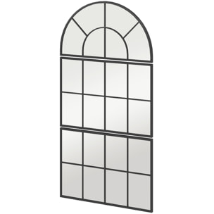 Espejo de Pared, 76x149 cm, 3 Piezas, Espejo de Recibidor con Marco de Metal en Forma de Ventana, Decoración para Salón, Dormitorio, Entrada, Negro