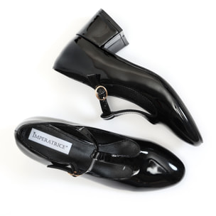 Dècolletè in simil pelle verniciata con tacco basso quadrato