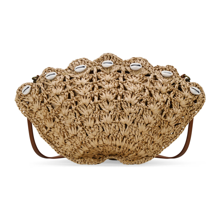 Bolso concha rafia marrón con conchas