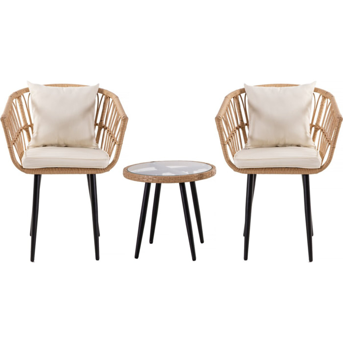 Salon de jardin rotin "Vela" - 2 places - Marron