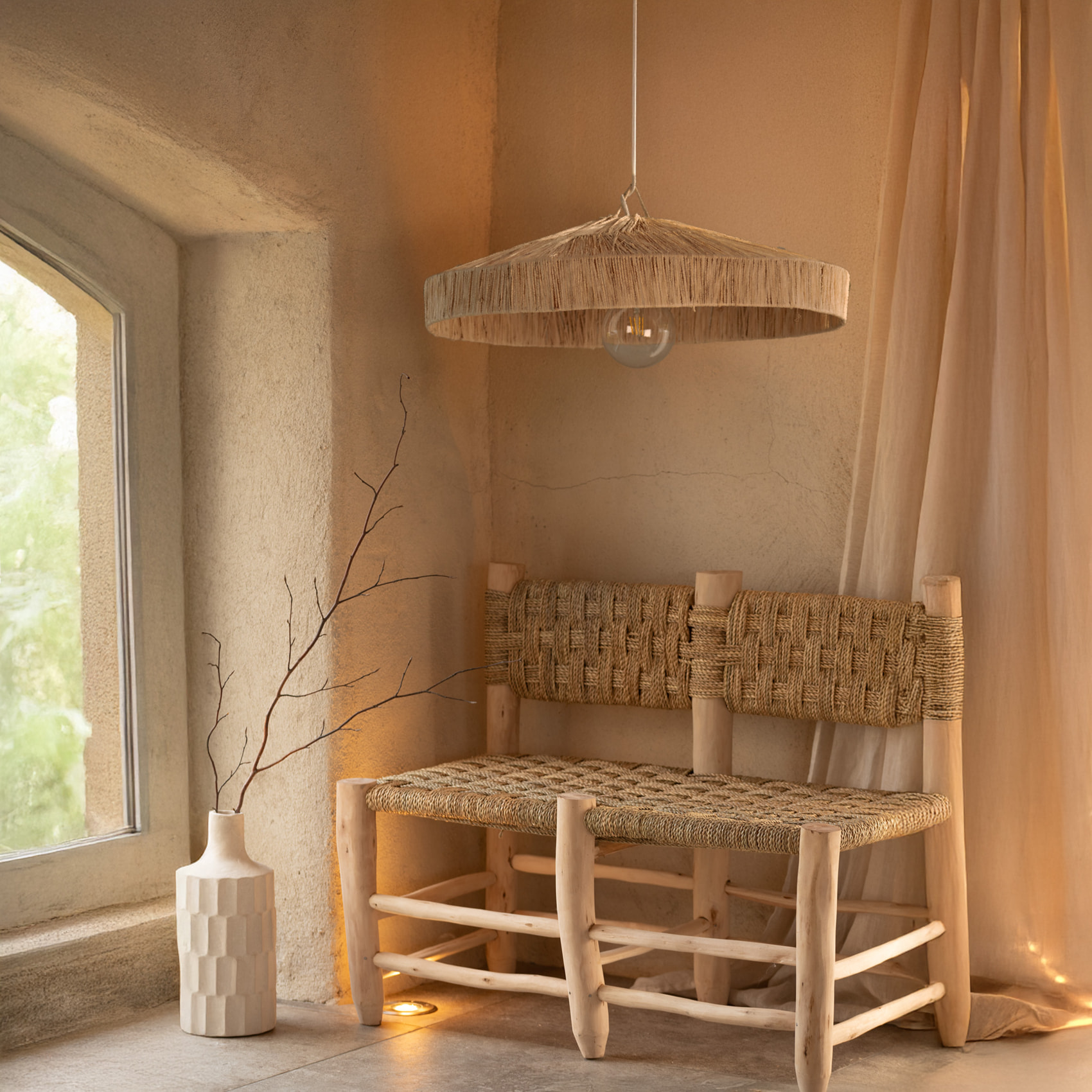 Abat-jour parasol raphia Japandi - Naturel