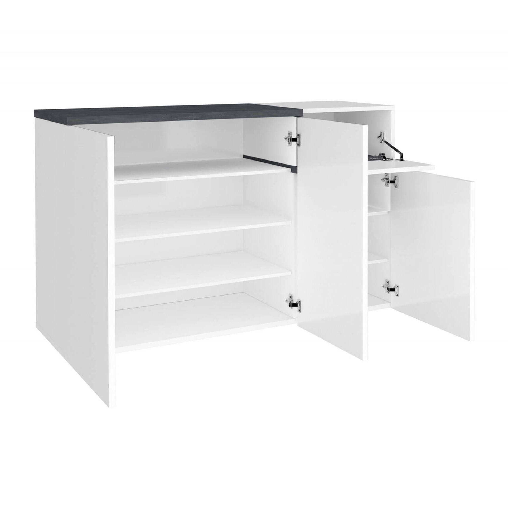 Scarpiera Anist, Mobile multiuso 3 ante e 1 anta a ribalta, Portascarpe da ingresso, 100% Made in Italy, cm 120x40h80, Bianco lucido e Ardesia