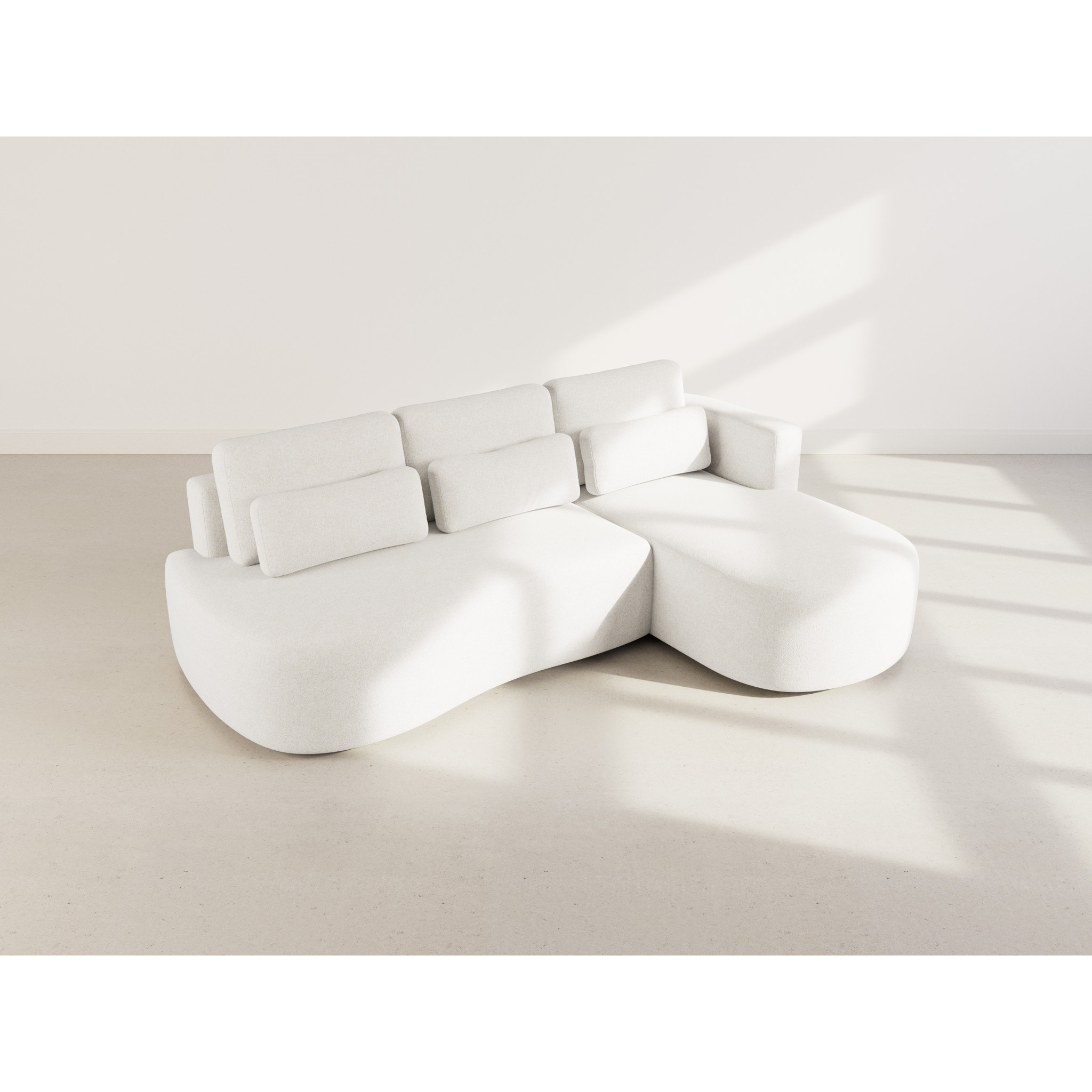 Mahina - canapé d'angle droit 4 places convertible avec coffre en tissu texturé - Beige