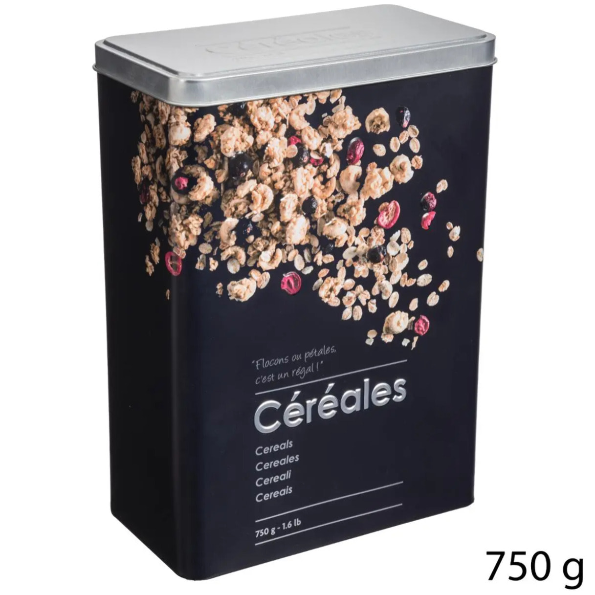 Boîte à céréales 750g métal Noir Black Edition