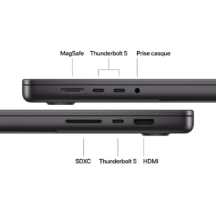 Ordinateur Apple MACBOOK Pro 16" Puce M5 Max CPU 18 / GPU 40 coeurs Mémoire RAM 48Go Stockage 2To SSD XDR Noir sidéral