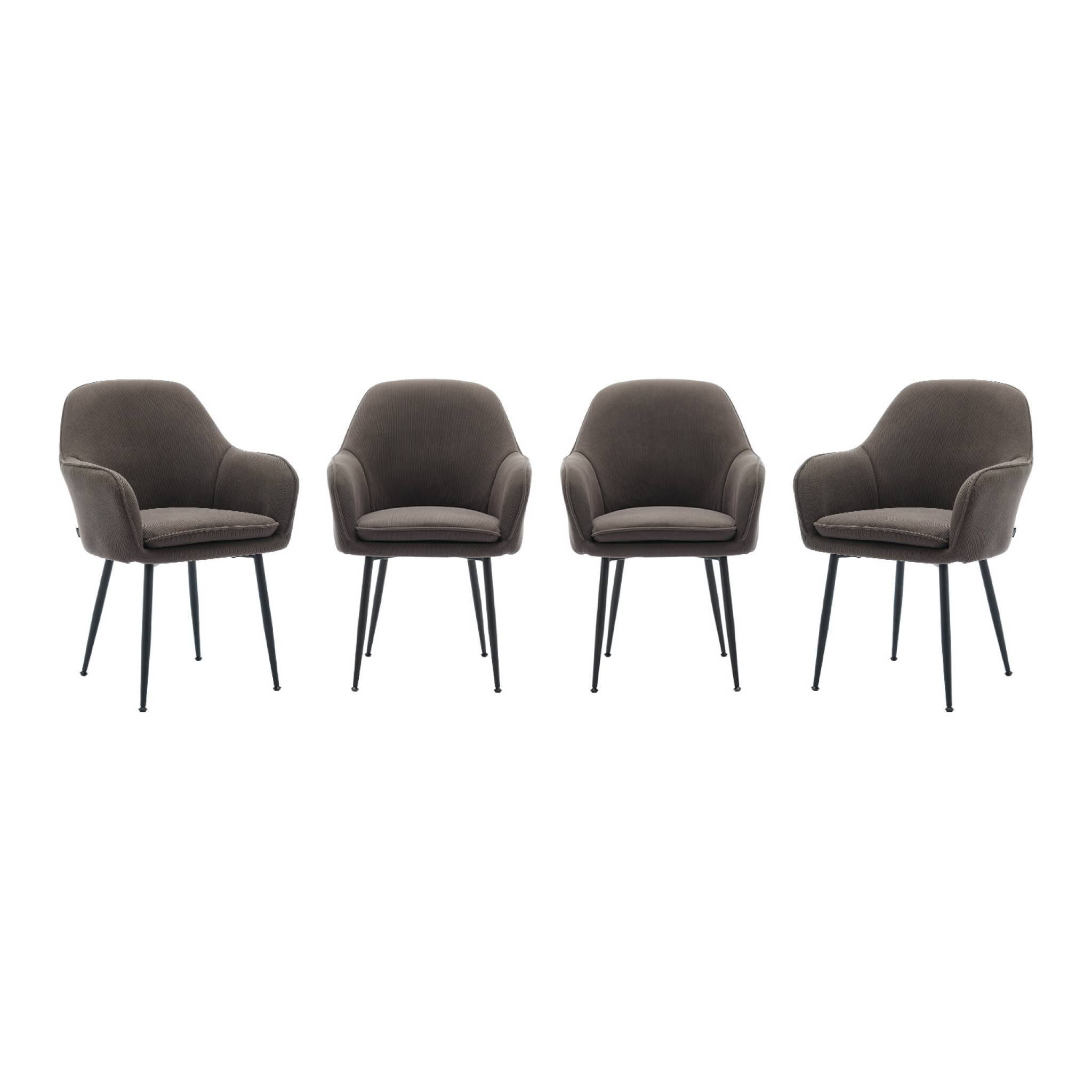 Lot de 4 fauteuils en velours côtelé gris foncé et pieds en métal noir mat. L 57 x P 59 x H 84.5cm